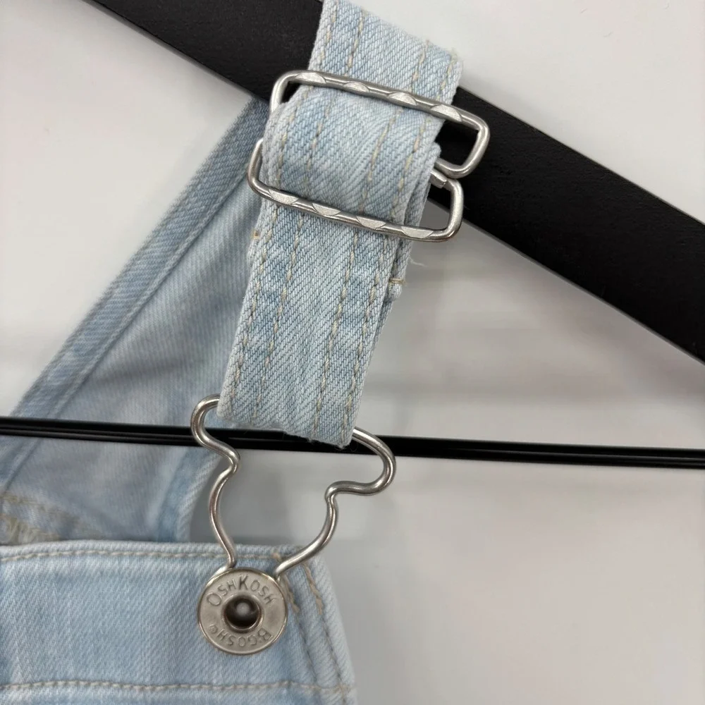 OshKosh Denim Overall Skirt Kids 5T Light Blue Heart Pocket Frayed Hem Cute Boho